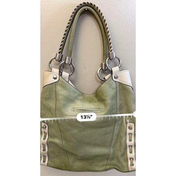 B. Makowsky sage green and white leather slouchy shoulder bag - Picture 9 of 12